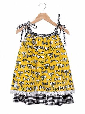 Binx Kids Girls Dress Size 18 Months‎ Mustard Yellow Black Bow Print Shift NEW